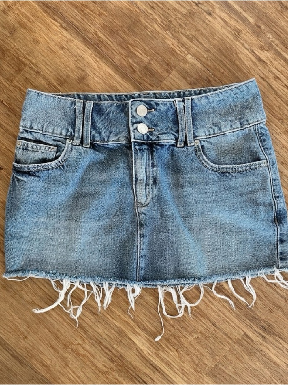 Garage Denim Mini Skirt Raw Hem Distressed Blue Size S